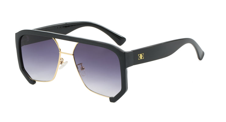 Gradient Semi Rimless Oversized Square Aviator Sunglasses
